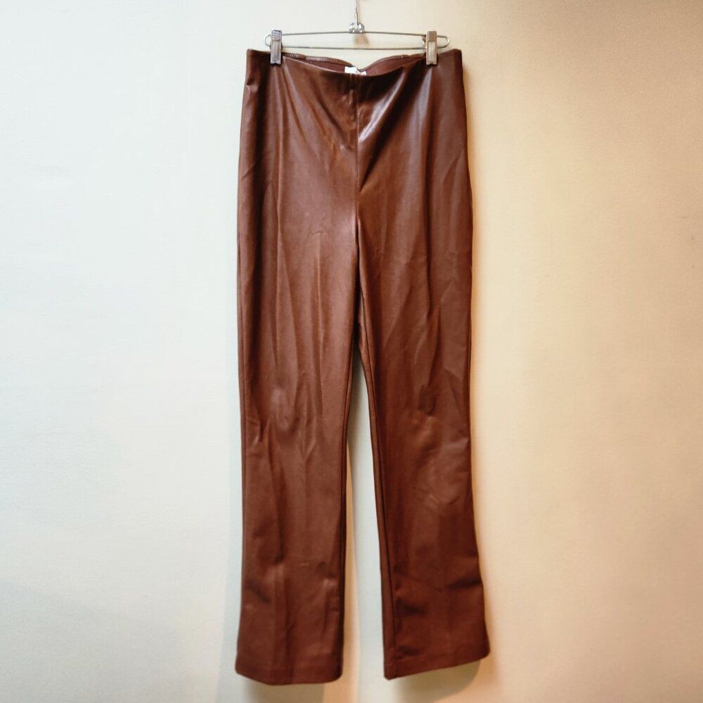 Women’s Brown Faux Leather Straight-Leg Pants